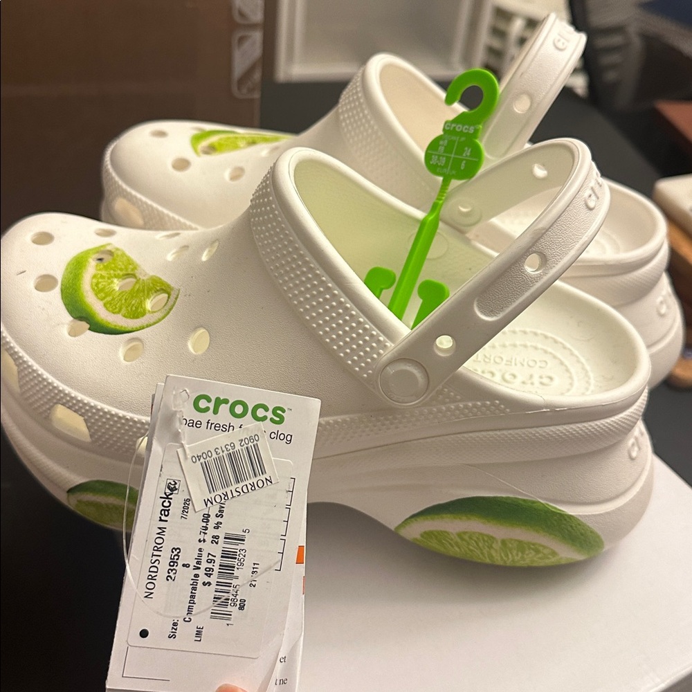 Crocs White Lime Print Clogs
